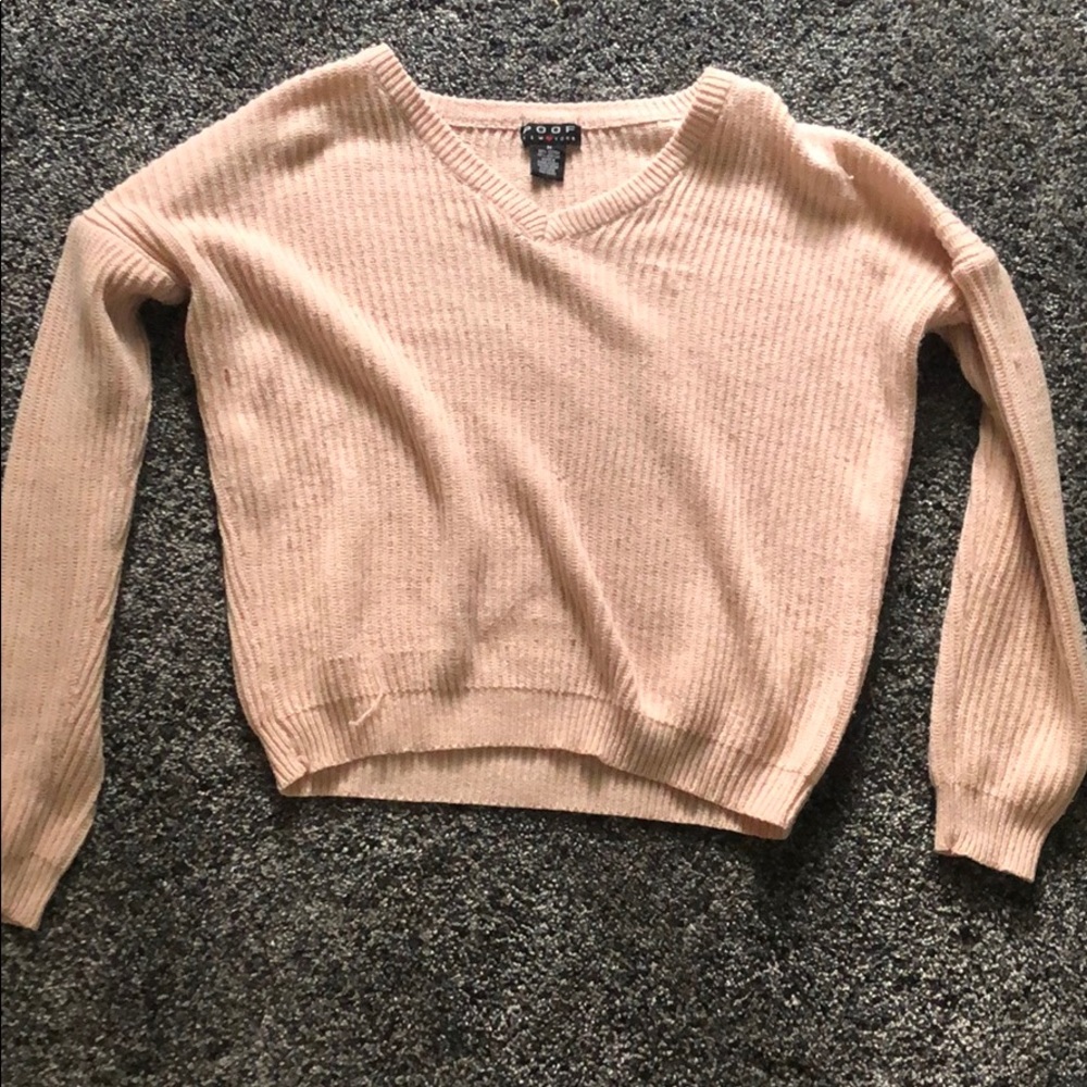 poof new york fuzzy pink sweater
